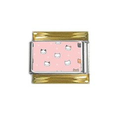 Cute Cat Cartoon Doodle Seamless Pink Pattern Gold Trim Italian Charm (9mm) by Grandong