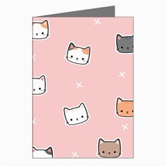 Cute Cat Cartoon Doodle Seamless Pink Pattern Greeting Cards (pkg Of 8) by Grandong