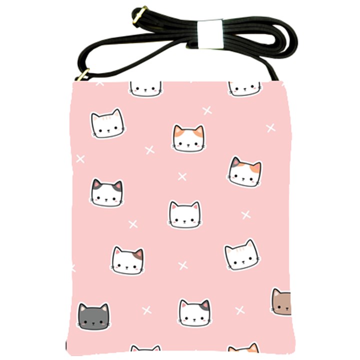 Cute Cat Cartoon Doodle Seamless Pink Pattern Shoulder Sling Bag