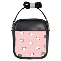 Cute Cat Cartoon Doodle Seamless Pink Pattern Girls Sling Bag by Grandong