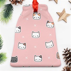 Cute Cat Cartoon Doodle Seamless Pink Pattern Ornament (bell)