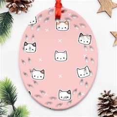 Cute Cat Cartoon Doodle Seamless Pink Pattern Ornament (oval Filigree)