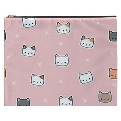 Cute Cat Cartoon Doodle Seamless Pink Pattern Cosmetic Bag (xxxl) by Grandong