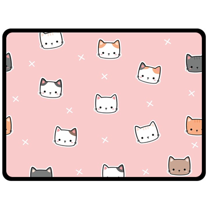 Cute Cat Cartoon Doodle Seamless Pink Pattern Two Sides Fleece Blanket (Large)