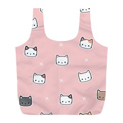 Cute Cat Cartoon Doodle Seamless Pink Pattern Full Print Recycle Bag (l) by Grandong