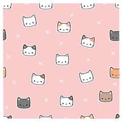 Cute Cat Cartoon Doodle Seamless Pink Pattern Wooden Puzzle Square by Grandong