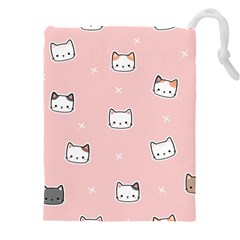 Cute Cat Cartoon Doodle Seamless Pink Pattern Drawstring Pouch (5xl) by Grandong