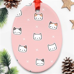 Cute Cat Cartoon Doodle Seamless Pink Pattern Ornament (oval)