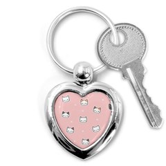 Cute Cat Cartoon Doodle Seamless Pink Pattern Key Chain (heart) by Grandong