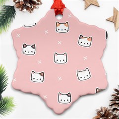 Cute Cat Cartoon Doodle Seamless Pink Pattern Ornament (snowflake)