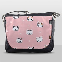 Cute Cat Cartoon Doodle Seamless Pink Pattern Messenger Bag by Grandong