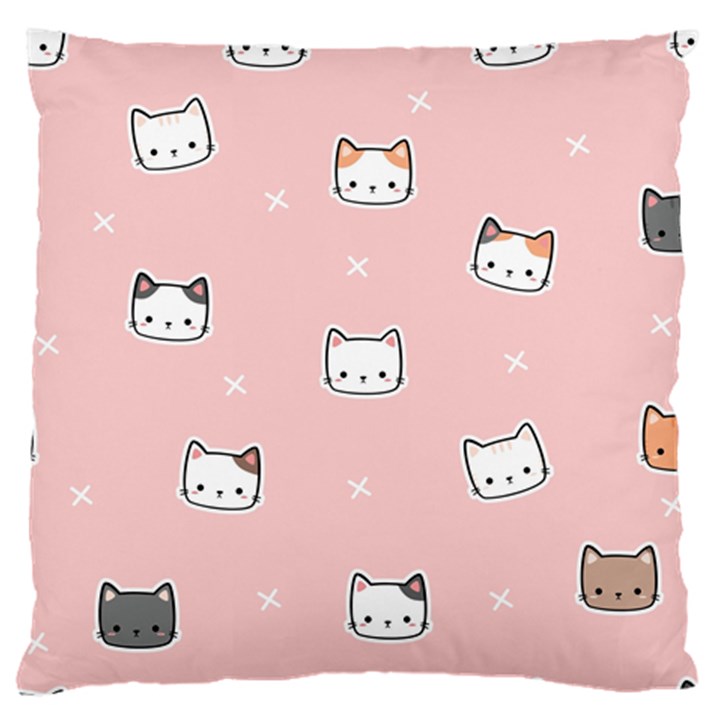 Cute Cat Cartoon Doodle Seamless Pink Pattern Large Premium Plush Fleece Cushion Case (Two Sides)