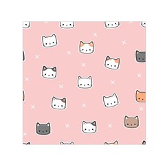 Cute Cat Cartoon Doodle Seamless Pink Pattern Square Satin Scarf (30  X 30 ) by Grandong