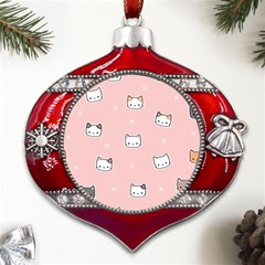 Cute Cat Cartoon Doodle Seamless Pink Pattern Metal Snowflake And Bell Red Ornament by Grandong