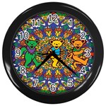 Dead Dancing Bears Grateful Dead Pattern Wall Clock (Black) Front