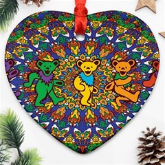 Dead Dancing Bears Grateful Dead Pattern Heart Ornament (two Sides) by Grandong