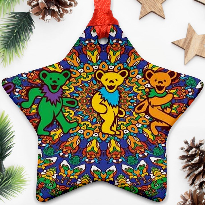 Dead Dancing Bears Grateful Dead Pattern Star Ornament (Two Sides)