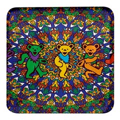 Dead Dancing Bears Grateful Dead Pattern Square Glass Fridge Magnet (4 Pack) by Grandong