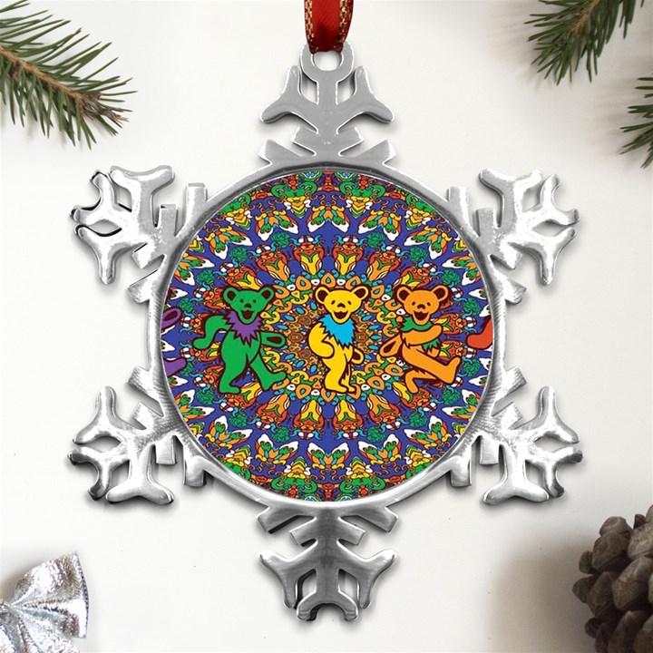 Dead Dancing Bears Grateful Dead Pattern Metal Small Snowflake Ornament