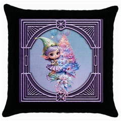 Christmas Elf Throw Pillow Case (black) by FantasyArt