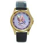 Christmas elf Round Gold Metal Watch Front