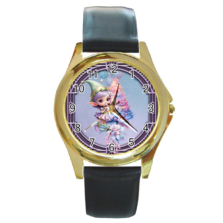 Christmas elf Round Gold Metal Watch