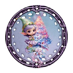 Christmas Elf Round Filigree Ornament (two Sides)