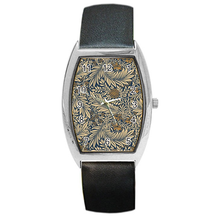 Brown Vintage Background Vintage Floral Pattern Barrel Style Metal Watch