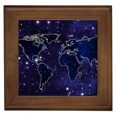 Blue World Map Starry Night Sky World Map Concept Art Framed Tile by Loisa77