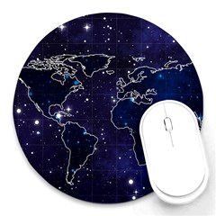 Blue World Map Starry Night Sky World Map Concept Art Round Mousepad by Loisa77