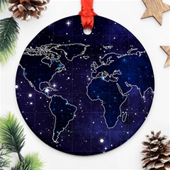 Blue World Map Starry Night Sky World Map Concept Art Ornament (round) by Loisa77