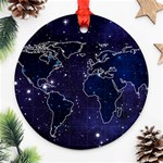 Blue World Map Starry Night Sky World Map Concept Art Ornament (Round) Front