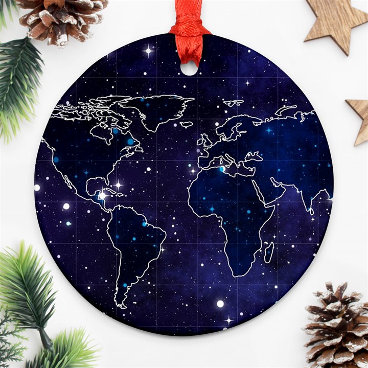 Blue World Map Starry Night Sky World Map Concept Art Ornament (Round)