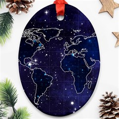 Blue World Map Starry Night Sky World Map Concept Art Ornament (oval)