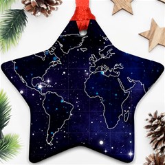 Blue World Map Starry Night Sky World Map Concept Art Ornament (star) by Loisa77