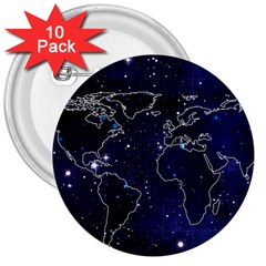 Blue World Map Starry Night Sky World Map Concept Art 3  Buttons (10 pack) 