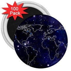 Blue World Map Starry Night Sky World Map Concept Art 3  Magnets (100 pack)