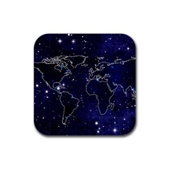 Blue World Map Starry Night Sky World Map Concept Art Rubber Square Coaster (4 pack)