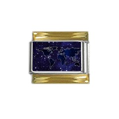 Blue World Map Starry Night Sky World Map Concept Art Gold Trim Italian Charm (9mm) by Loisa77