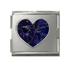 Blue World Map Starry Night Sky World Map Concept Art Mega Link Heart Italian Charm (18mm) by Loisa77