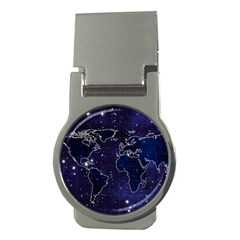 Blue World Map Starry Night Sky World Map Concept Art Money Clips (round)  by Loisa77