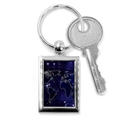 Blue World Map Starry Night Sky World Map Concept Art Key Chain (rectangle) by Loisa77