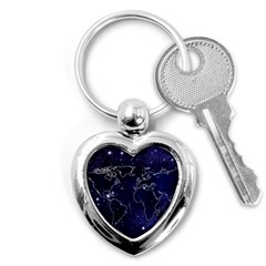 Blue World Map Starry Night Sky World Map Concept Art Key Chain (heart) by Loisa77