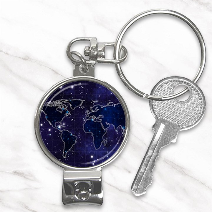 Blue World Map Starry Night Sky World Map Concept Art Nail Clippers Key Chain