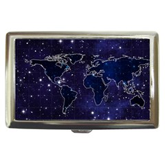 Blue World Map Starry Night Sky World Map Concept Art Cigarette Money Case by Loisa77