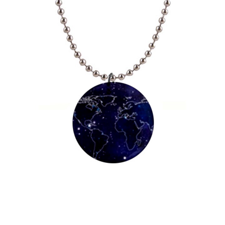 Blue World Map Starry Night Sky World Map Concept Art 1  Button Necklace