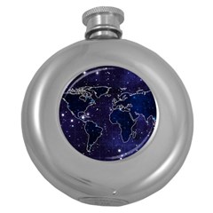 Blue World Map Starry Night Sky World Map Concept Art Round Hip Flask (5 oz)