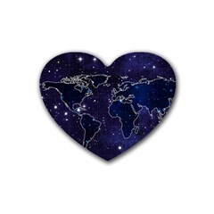 Blue World Map Starry Night Sky World Map Concept Art Rubber Heart Coaster (4 Pack) by Loisa77