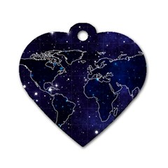 Blue World Map Starry Night Sky World Map Concept Art Dog Tag Heart (One Side)