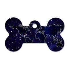 Blue World Map Starry Night Sky World Map Concept Art Dog Tag Bone (One Side)